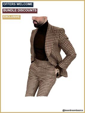 Men's Slim Fit Houndstooth Tweed Suit for Weddings & Prom